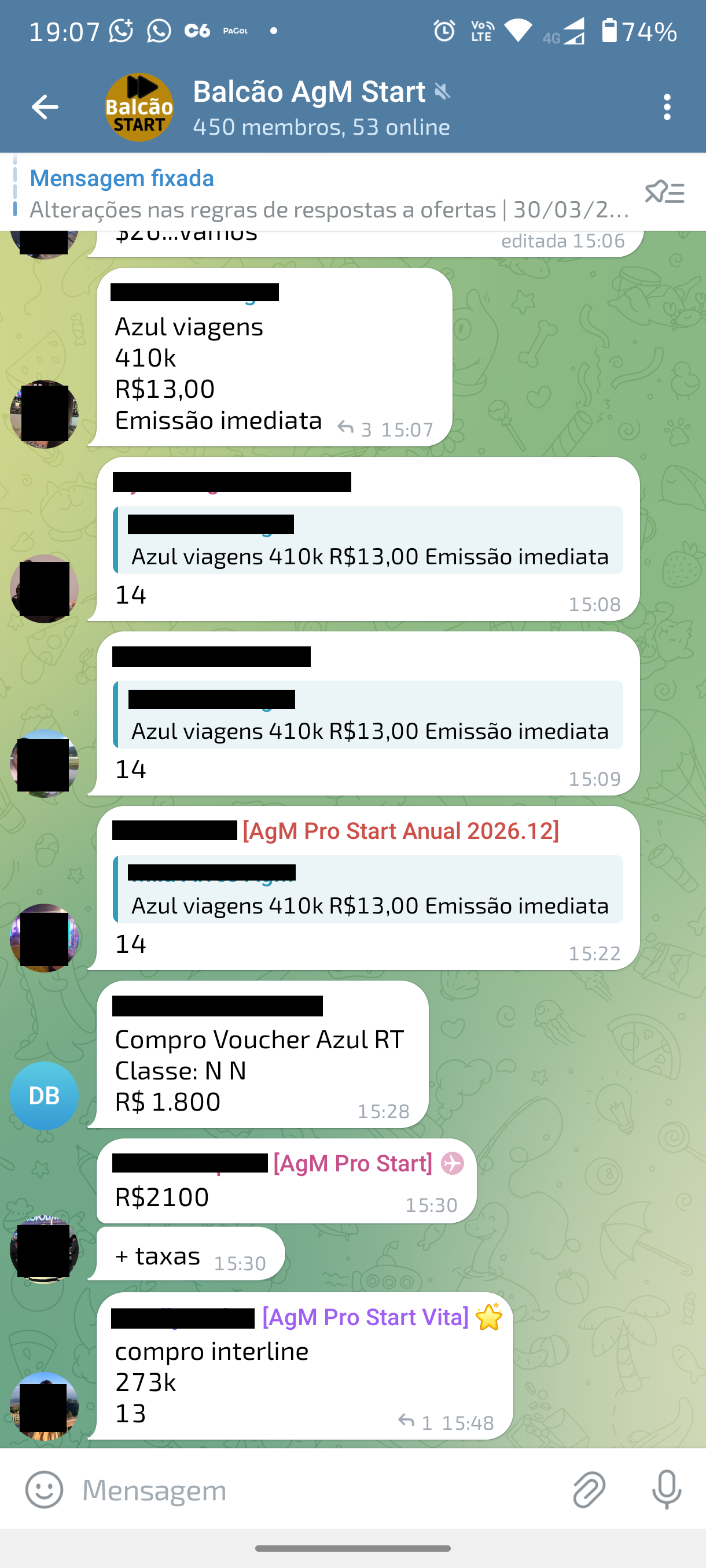 Exemplo real de ofertas de compra dentro do nosso balcão